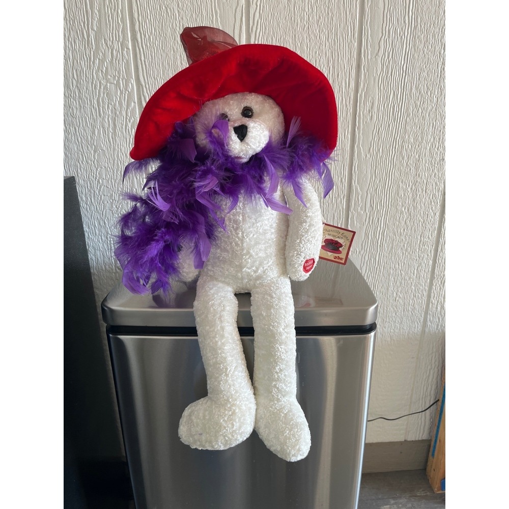 Chantilly Lane Musicals Teddy Bear Red Hat‎ Purple Feather Boa Plush